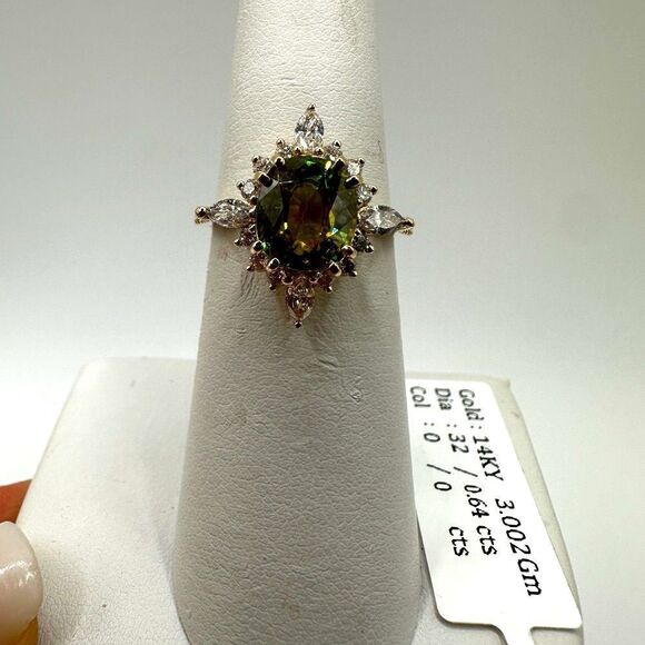 NWT 8.2x7.2mm Oval Cut Sphene with .64ctw diamonds in 14kt yellow gold ring! - Picture 14 of 17